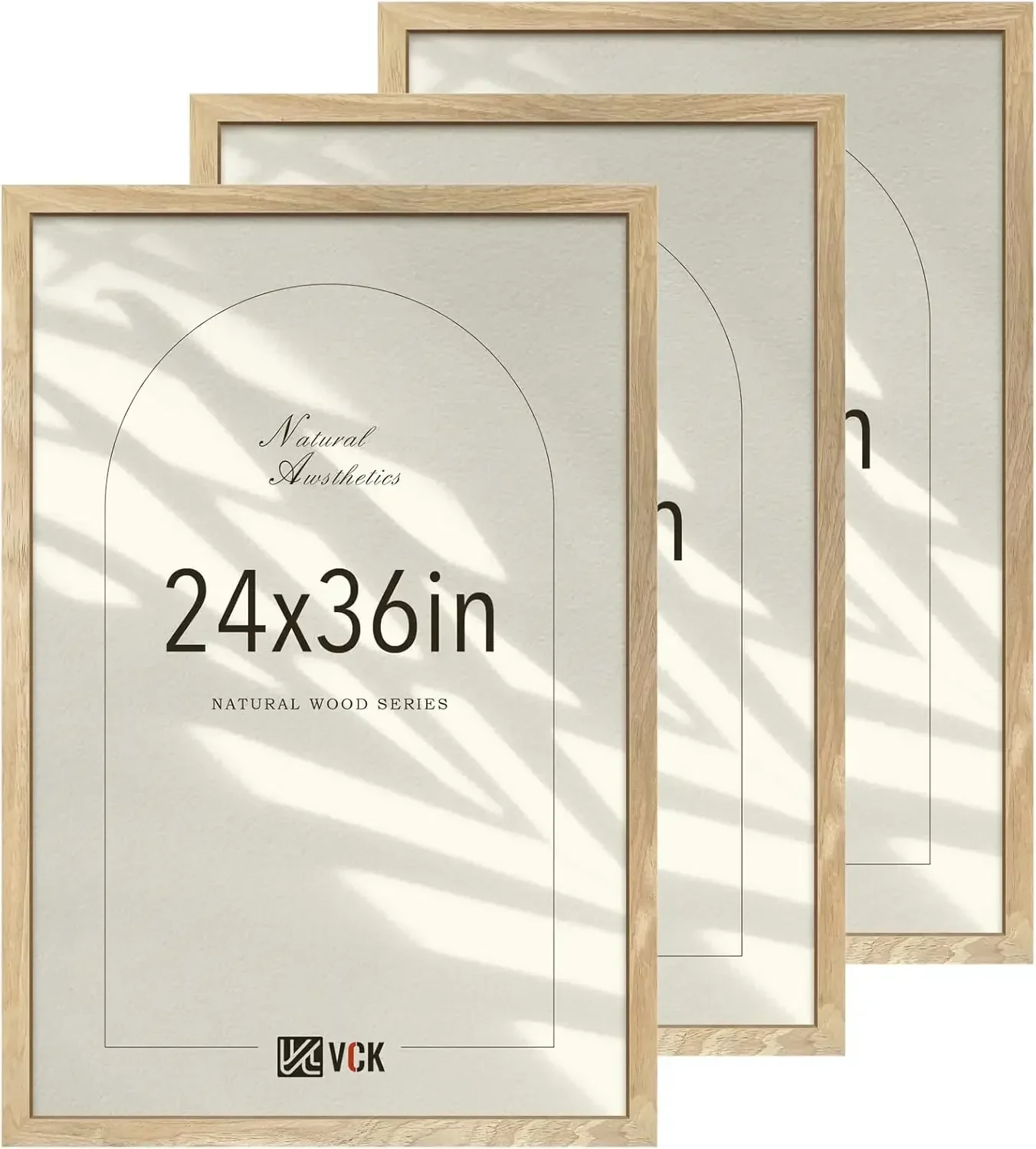 

24x36 Poster Frame Set of 3 - Natural Solid Wood, Exclusive Wood Grain Picture Frame, Wall Hanging