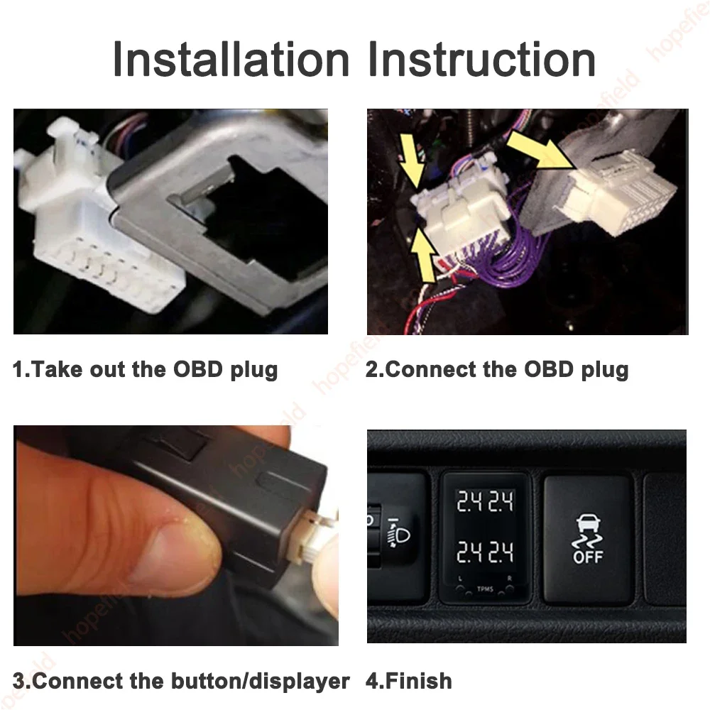 Sistema di monitoraggio della pressione dei pneumatici OBD TPMS allarme Tracker di sicurezza dei pneumatici senza accessori per sensori per Toyota