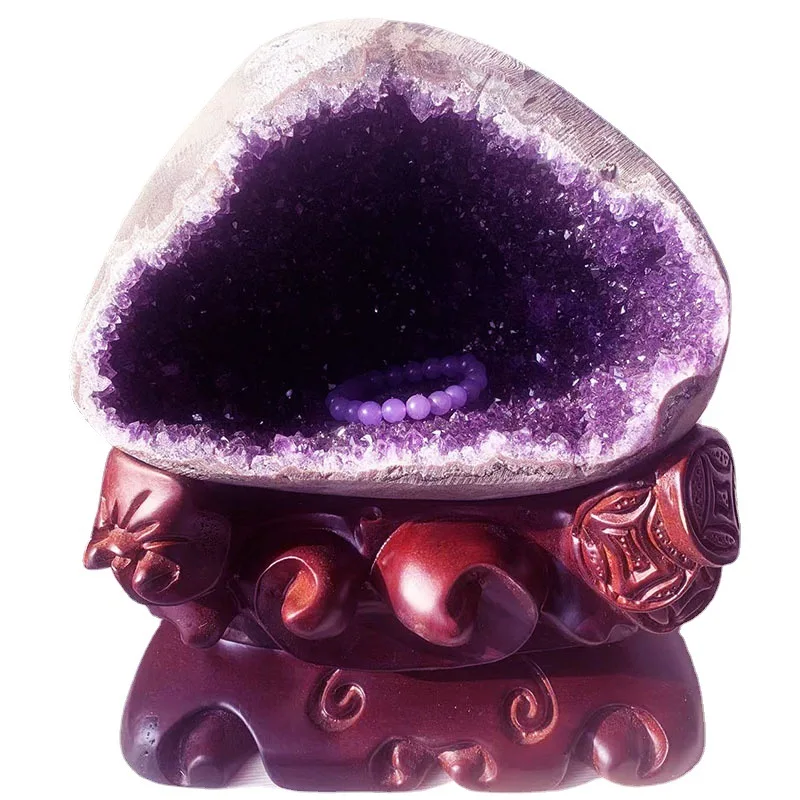 

Natural amethyst hole money bag, amethyst rough stone home office gift ornament.