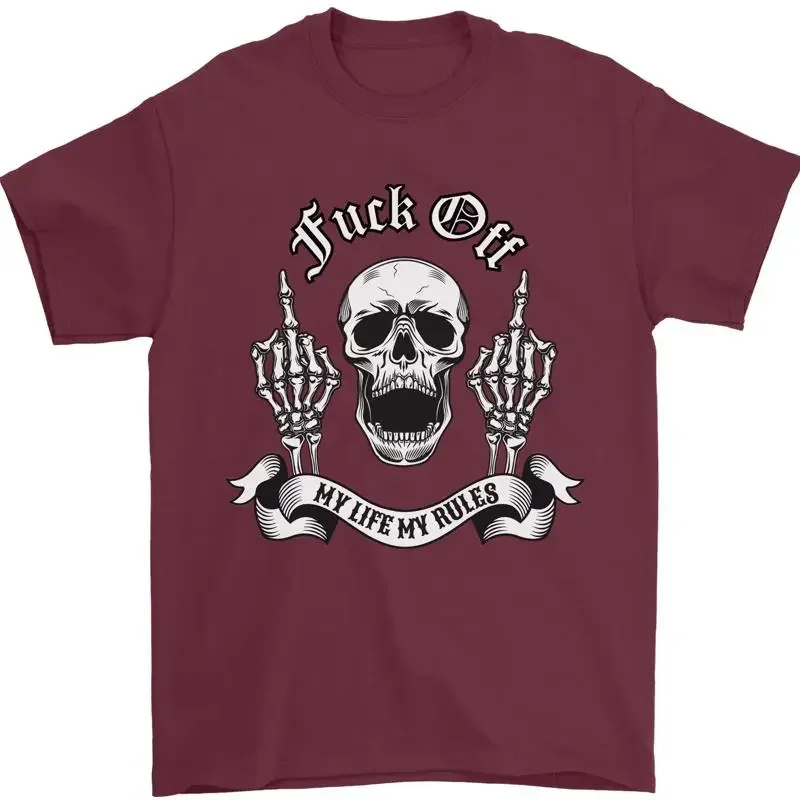 Fook Off Mis Reglas De Vida Calavera Dedo Flip Camiseta Para Hombre 100% Algodón T shirt