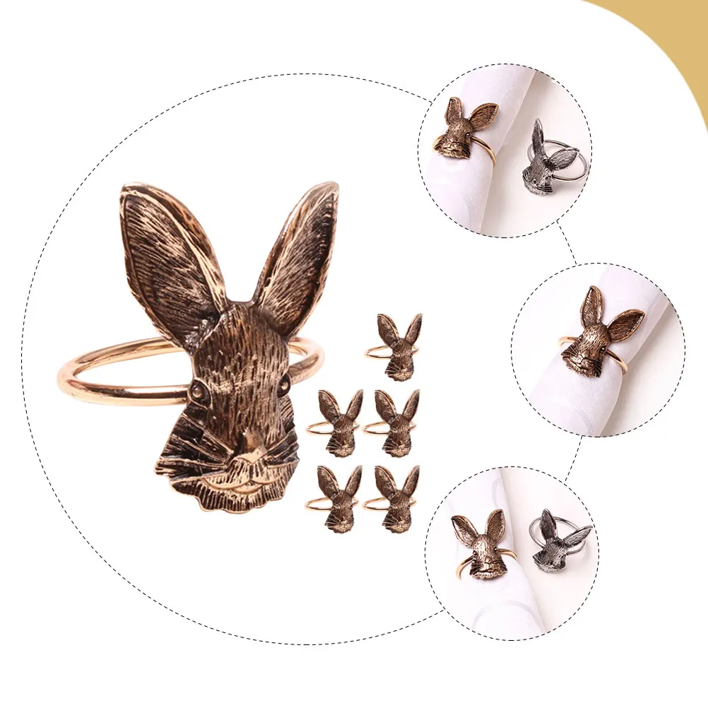 

6Pcs Metal Napkin Rings Rabbit Serviette Holders Thanksgiving Party Table Decoration Reusable Dining Table Decor
