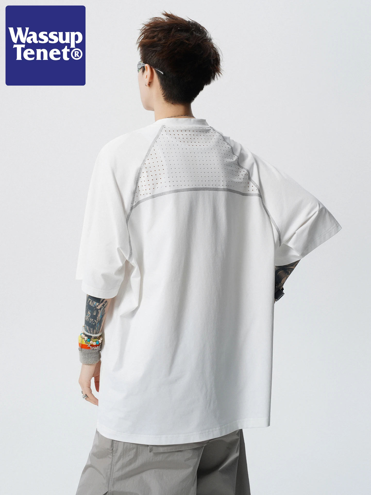 Wassup Tenet Men's Sporty Short Sleeve T-Shirt Breathable Quick Dry Cycling Top American Hassel Line Mesh Summer Casual Wear