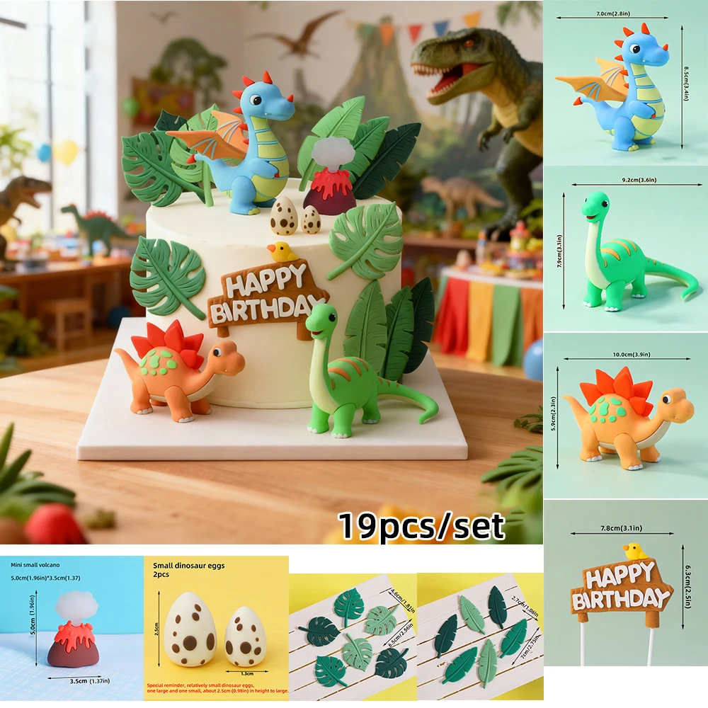 Jurassic Dinosaur Cake Topper Fire Dragon Stegosaurus Brachiosaurus Beeldjes voor Kid Cartoon Verjaardagsfeestje Cake Decor Supplies - afbeelding 1
