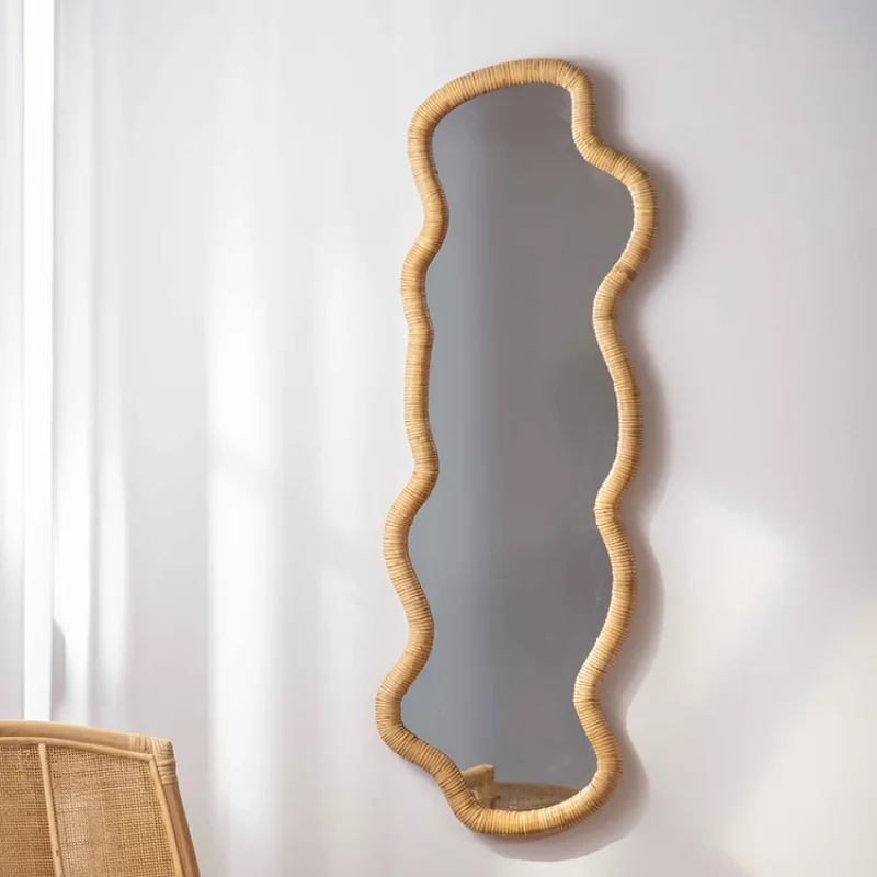 

Full-length mirror Special-shaped floor-to-ceiling mirror Girls fitting mirror Full-length Bedroom wall-mounted rattan Homestay