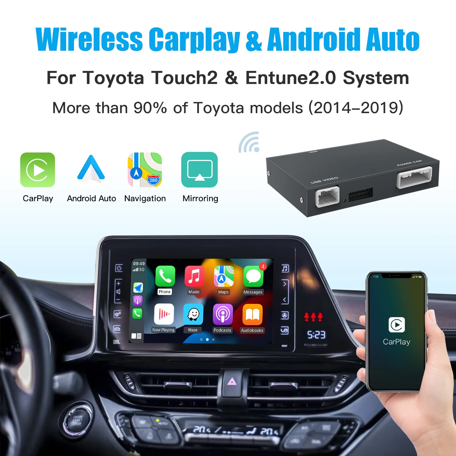 Wireless Carplay Android Auto For Toyota Yaris RAV4 Corolla Aygo Tacoma Camry C-HR Tundra Highlander 4Runner multimedi