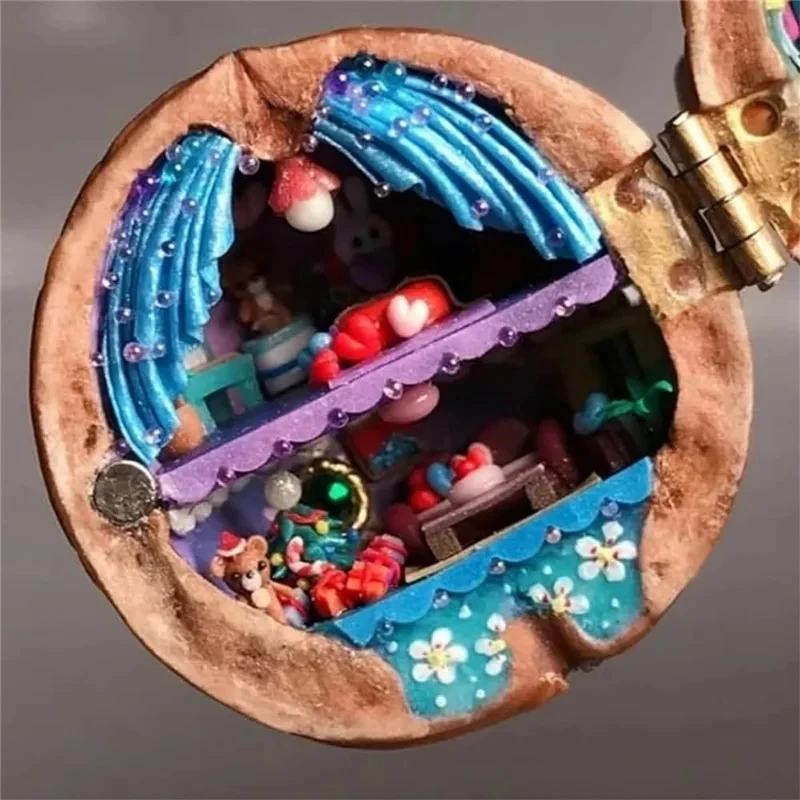 Walnut Shell Dollhouse Tiny World Inside Walnuts Resin Miniature Dollhouse Kit Handmade Mini Library 3D Children\'s Toy Gift