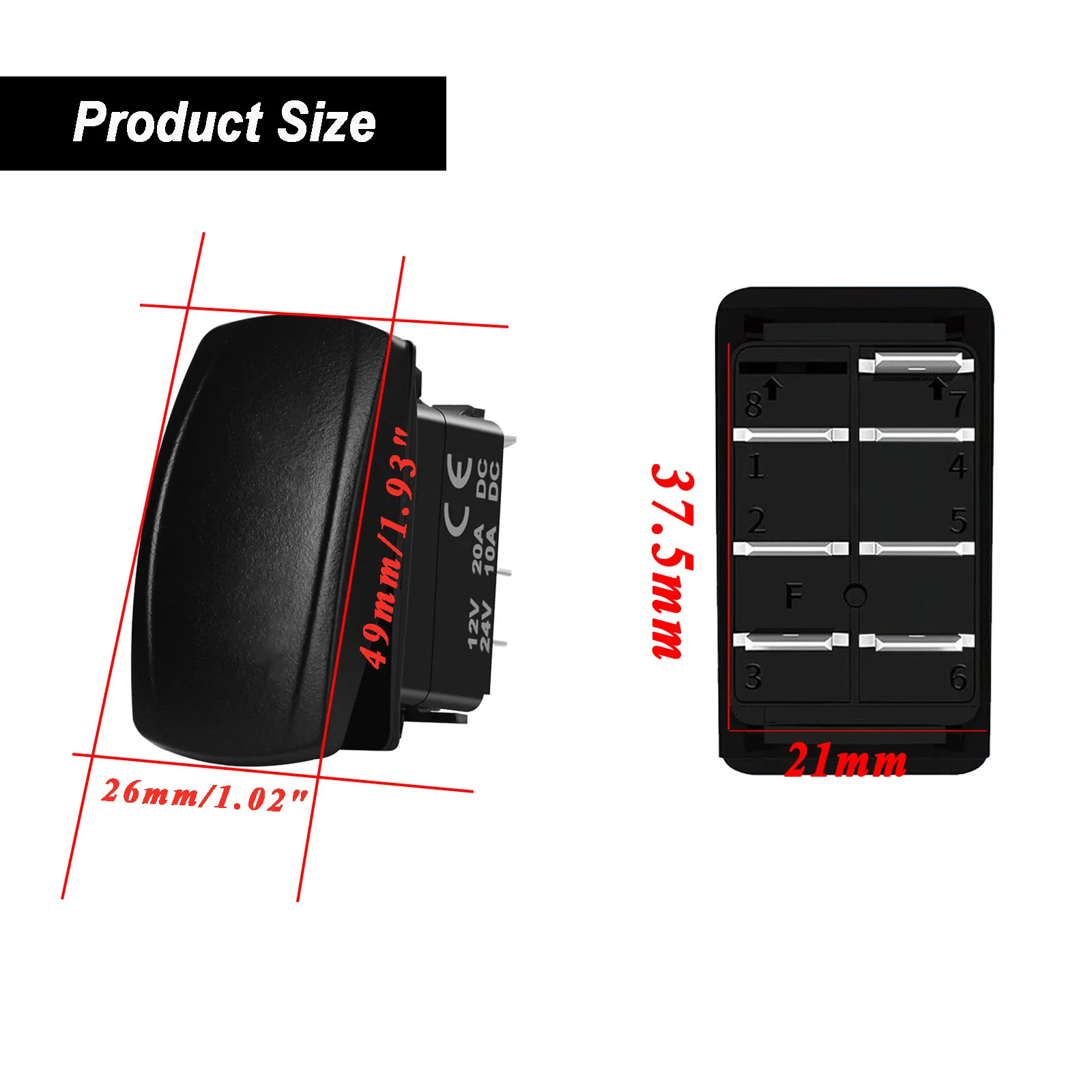 12V Waterproof Blue LED Rocker Switch SPST DPDT ON-OFF-ON/ON-OFF UP Down Arrows Toggle for Car Boat Truck ATV UTV Marine RV 4X4