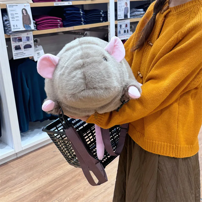 حقيبة ظهر لطيفة على شكل فأر من القطيفة، حقيبة ماوس رمادية وبنية، دمية قطيفة، لعبة حيوانات محشوة ناعمة، هدية عيد الميلاد، هدية عيد الميلاد