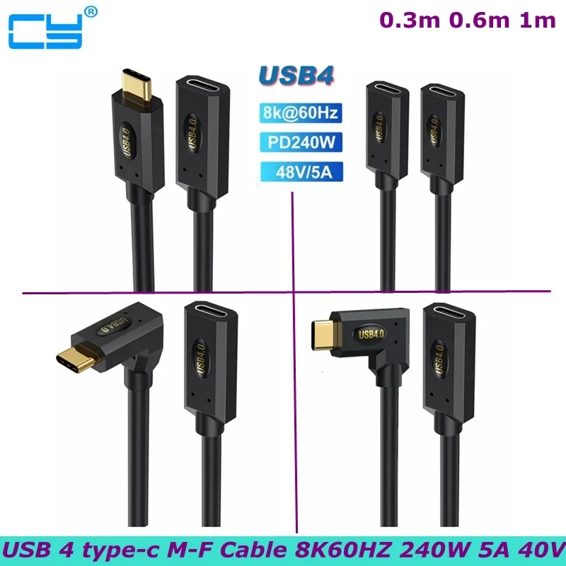 For Macbook 40Gbps High Speed USB C OTG U-Shape Straight Angle Male to Female Cable USB 4.0 PD 240W 8K 60Hz Charger Connector