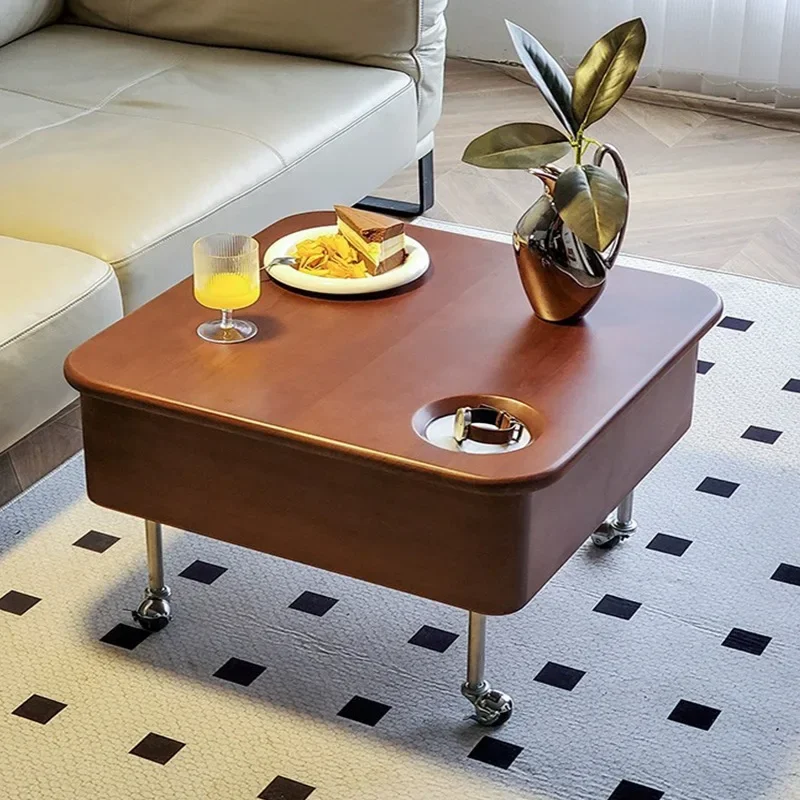 شقة منزلية عتيقة متعددة الوظائف، طاولة خشبية لغرفة المعيشة، طاولة صغيرة بحافة، طاولة رفع متحركة للقهوة #5