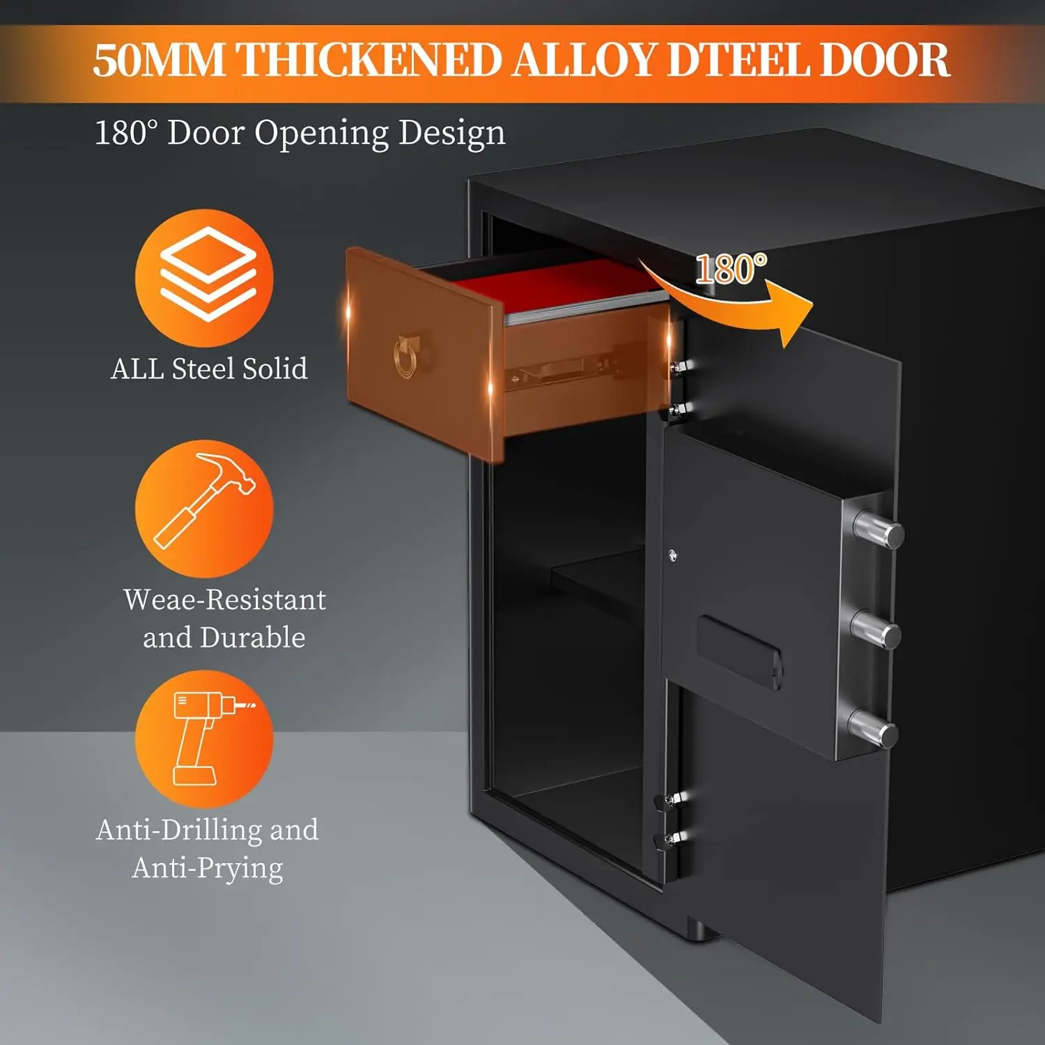 Large Cabinet Safe Box - Fireproof Security Safes with Digital Keypad Safety Key Lock, Heavy Duty Safe Box for Home Office Hotel