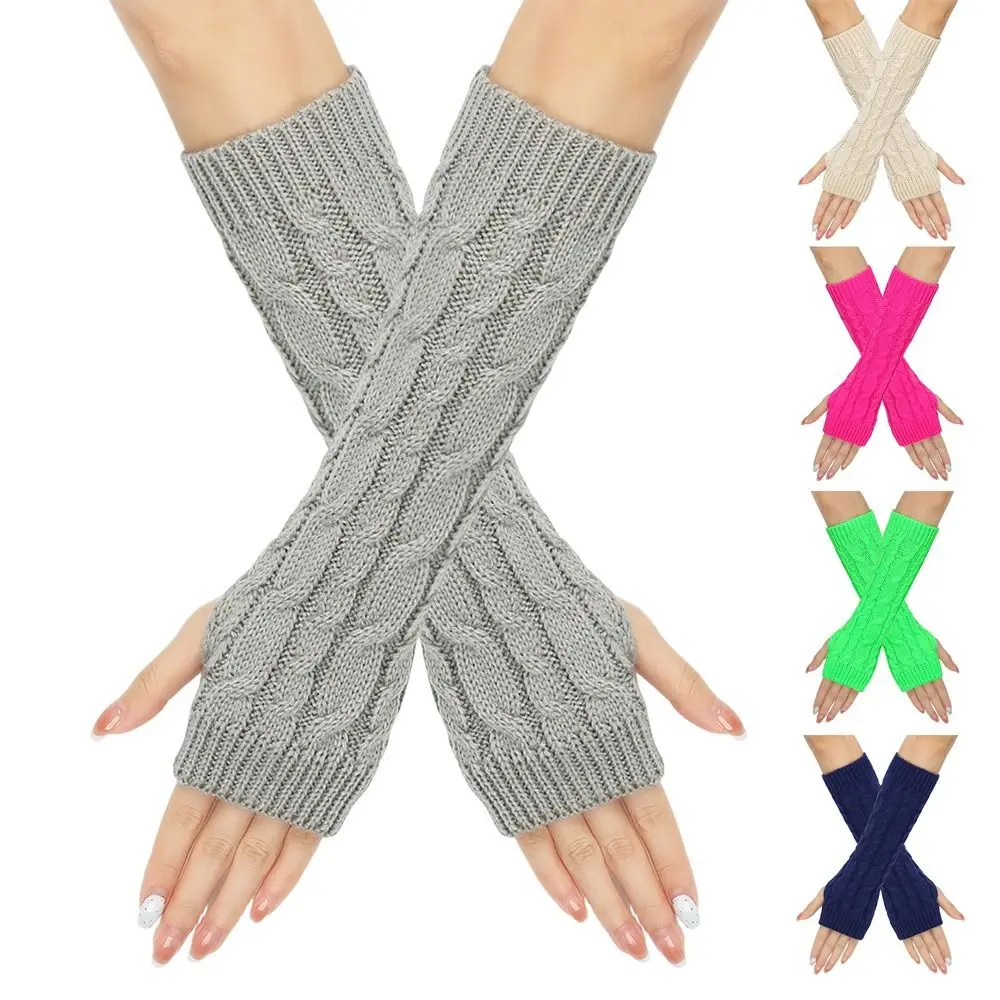 Fingerless Arm Sleeves Gloves Knitted Twists Decorative Pattern Arm Warmers Soft Material Warm Arm Sleeve Gloves Outdoor