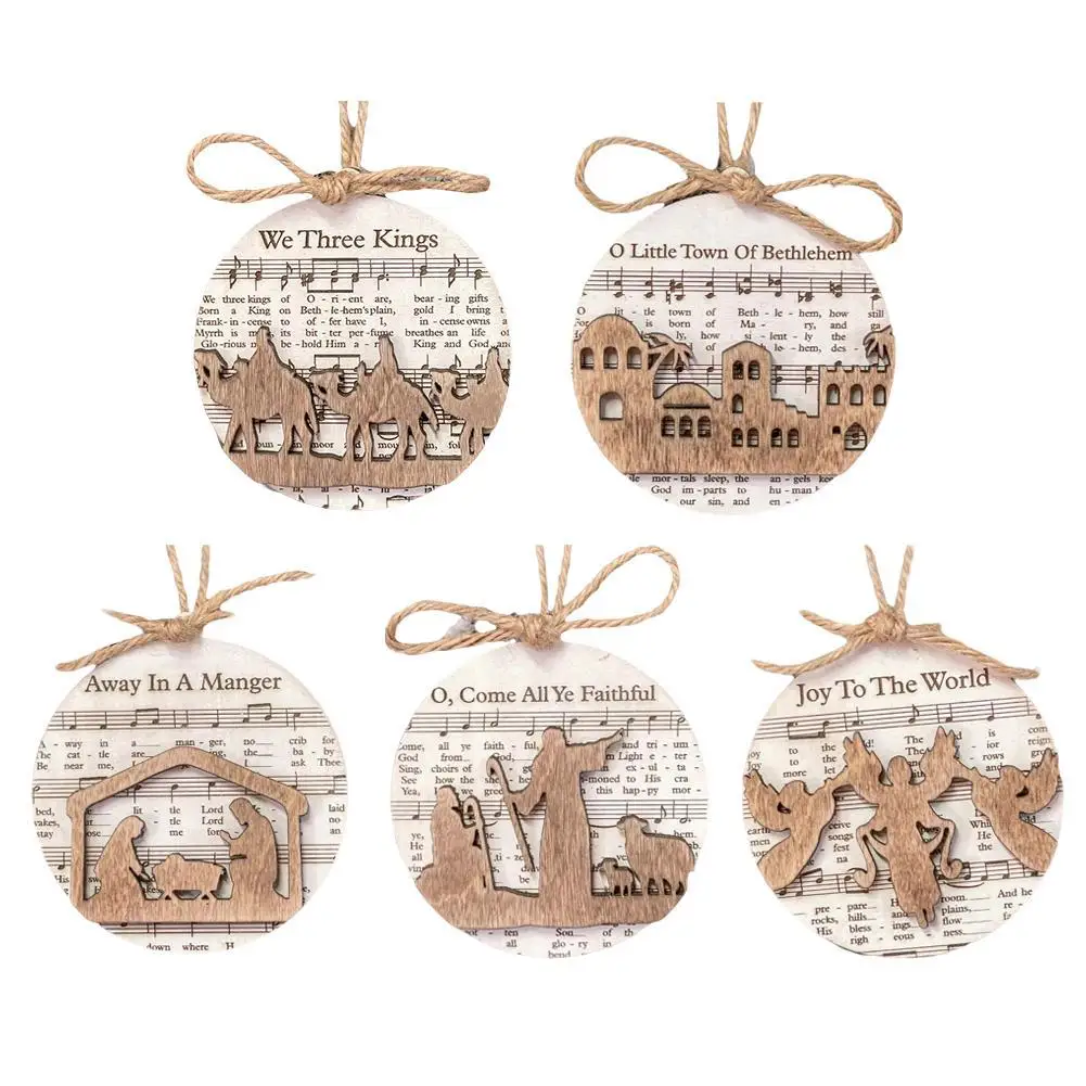 Nativity Scene Pendant Wooden Hollow Pendant Decor Lovely And Delciate Jesus Birth Ornament For Christmas Tree Home Decoration ﻿