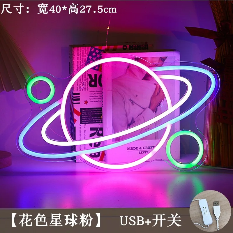 UFO LED Neon Sign USB Powered Neon Signs Night Light Spaceship 3D Wall Art & Game Room Bedroom Living Room Decor Lamp Signs