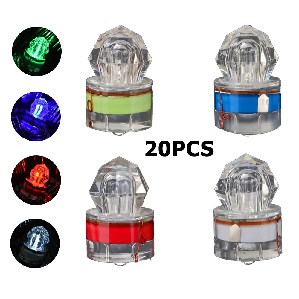 

2​0pcs/Lot Mini ABS LED Fishing Lure Lamp Underwater Waterproof LED Fishing Bait Light White Red Blue Green Squid Fishing Light