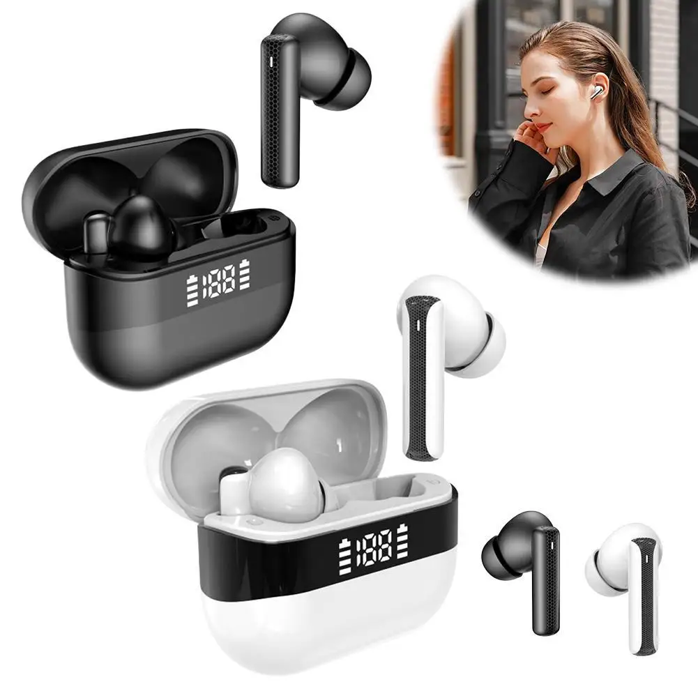 Wireless Earbuds Bluetooth 5.4 Headphones Bass Stereo With Mics ENC Noise Cancelling LED Display Charging Case IP7 Waterproof