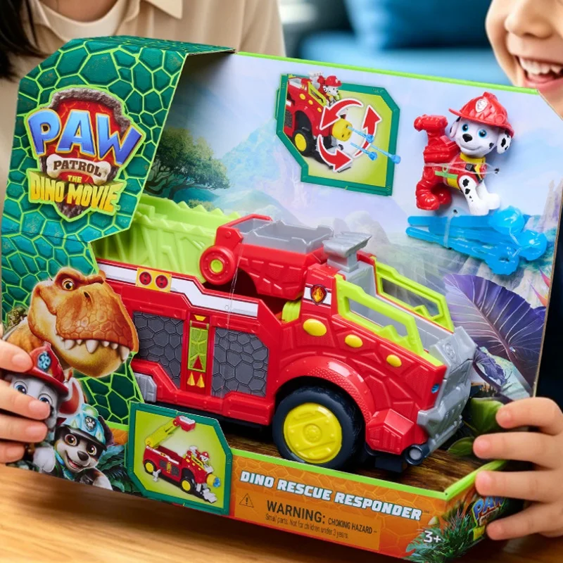 Genuine Paw Patrol Dinosaur Island Movie3 Marshall Flexible Fire Truck Vehicle Car Collectible Birthday Christmas Gift Anime Toy