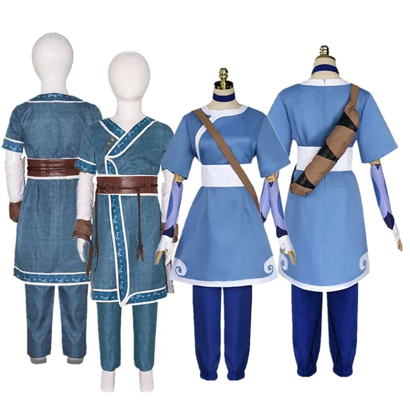 

Avatar Katara Cosplay Costume Adult/Kids Anime Fantasy Women Girls Uniform Top Pants Belt Outfits Halloween Carnival Party Suit