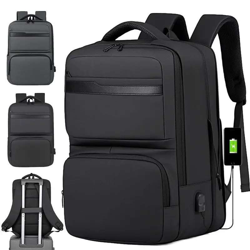 New Nylon Men's Backpack Business Laptop Bag USB Charging Port Multi-Pocket Casual Daypack for Work Travel School