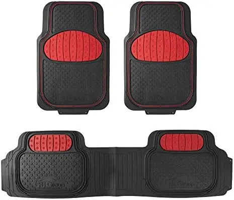 

FH Group Heavy-Duty Rubber Car Floor Mats – Universal Trimmable, Climaproof, Red – Fits SUVs, Trucks, Sedans