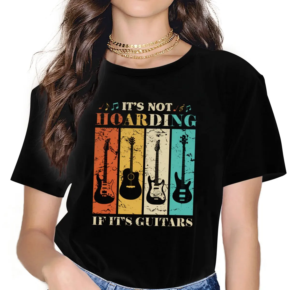 Hoarding Women's T Shirt Guitar Rock Novelty Tee Shirt Short Sleeve Crew Neck T-Shirts Summer Tops