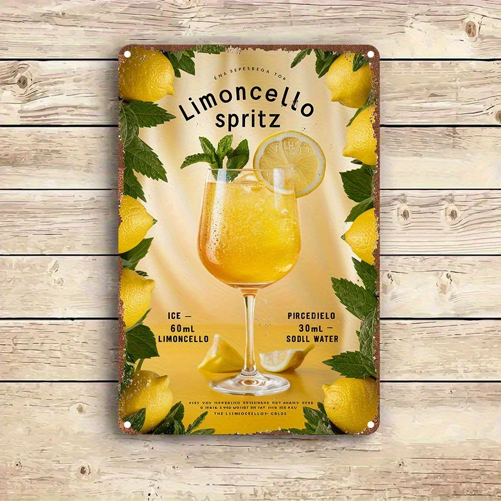 Vintage Limoncello Spritz Metal Sign -  Retro Wall Art with Lemon & Mint Design, Durable Bar Decor for Home, Kitchen, Cafe - Id