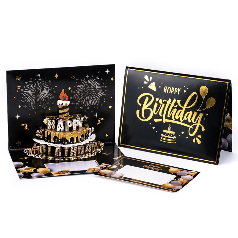 Happy Birthday Card Fire-works 3D Pop Up Cake Light and Music Happy Birthday Card Gift Greeting Card for Husband Kids Wife Mom