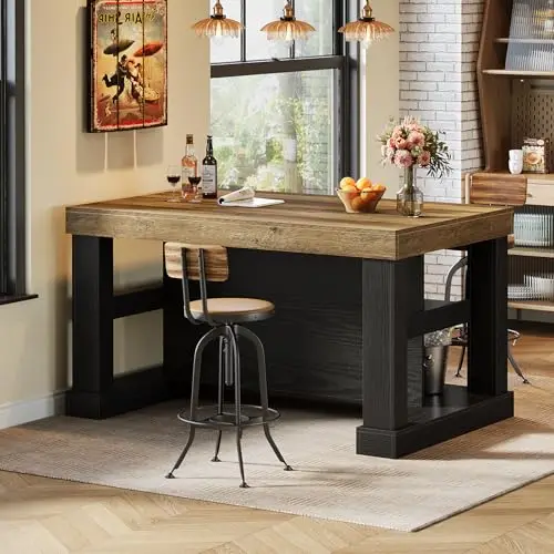 Rectangular Bar Table, High Top Pub Table with 3 Shelves