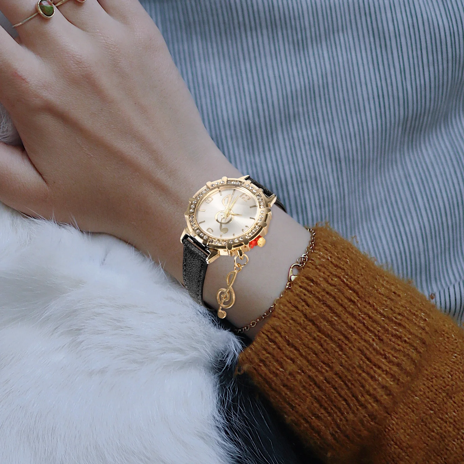 

Elegant Women'S Diamond-Studded Watch Metal Leisure Wristwatch Stylish Gift For Simple Chic Design Daily Party School