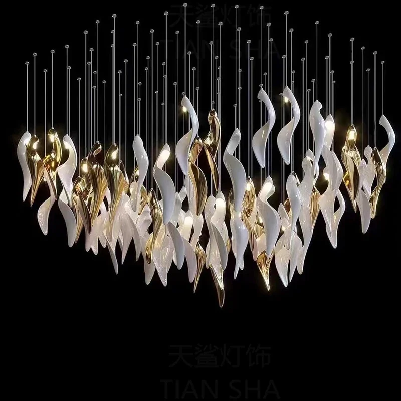 

High-end hotel club luminous ribbon twisted shape glass chandelier villa mansion luxury glass art pendant