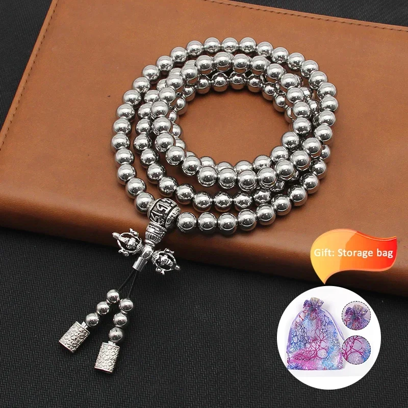 NONE Tactical 8mm Steel Chain Buddha Beads Bracelet Black 4