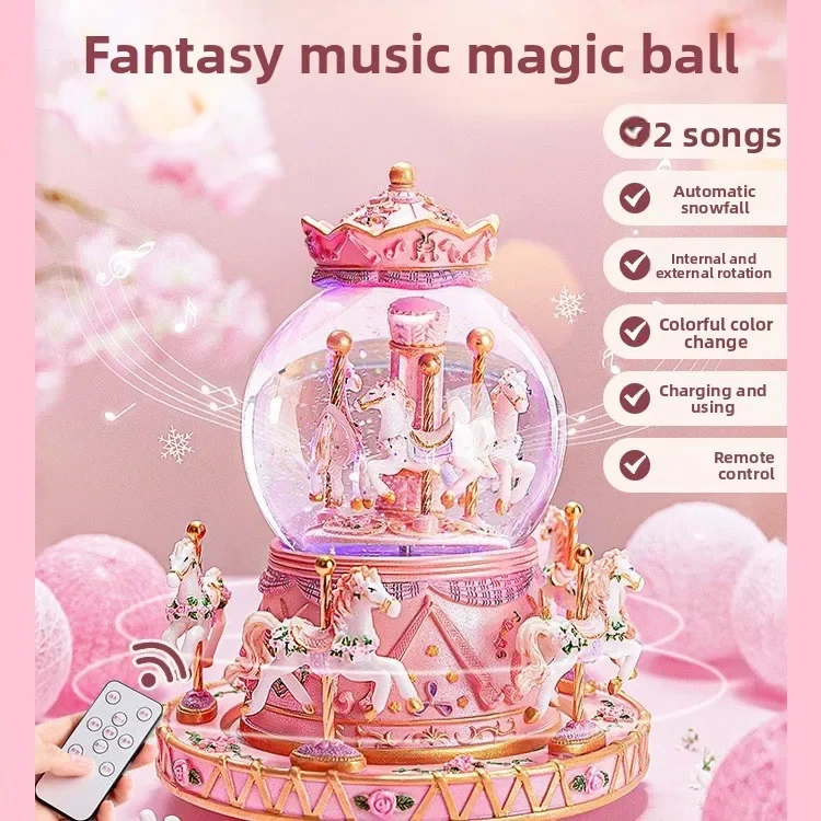 

DurableChildren's Carousel Crystal Ball Music Music Box Birthday Gift Toys For Girls 10 Years Old