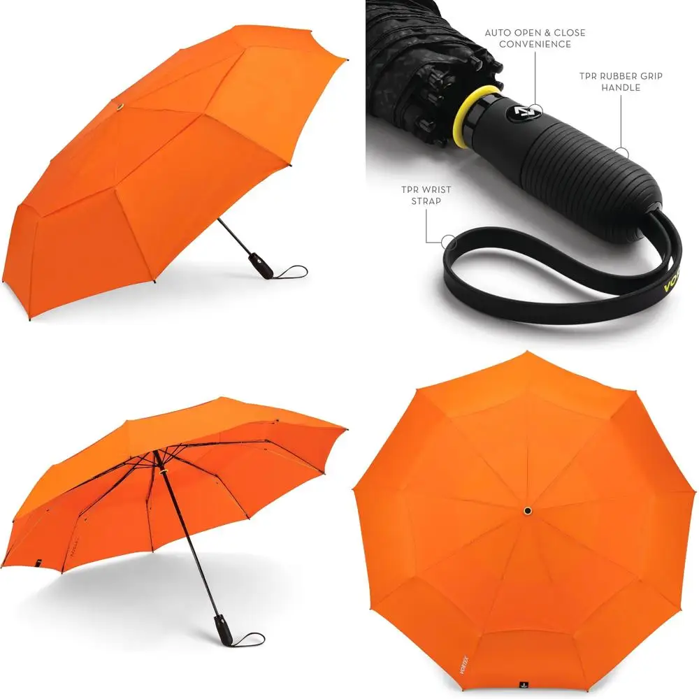 

Automatic Compact Folding Windproof Travel Umbrella - Vented Double Canopy for Rain and Wind Protection