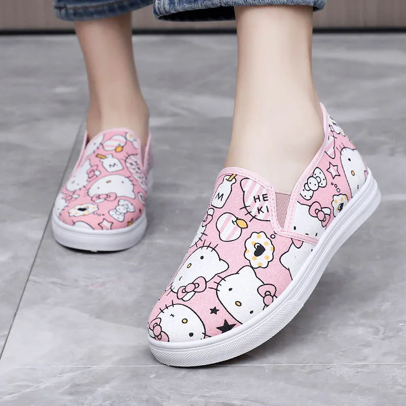 Sanrio Hello Kitty Graffiti scarpe di tela stile coreano basso aiuto carino cartone animato traspirante scarpe Casual per scarpe da donna per