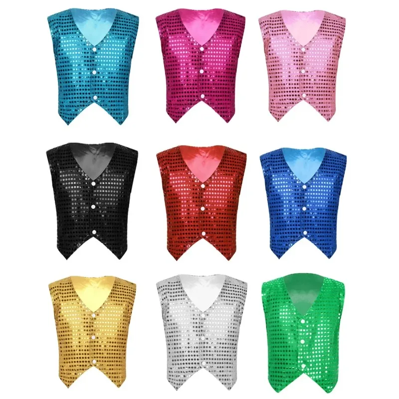 

Детский блестящий жилет для танцевального костюма в стиле хип-хоп, уличная одежда, танцевальная одежда