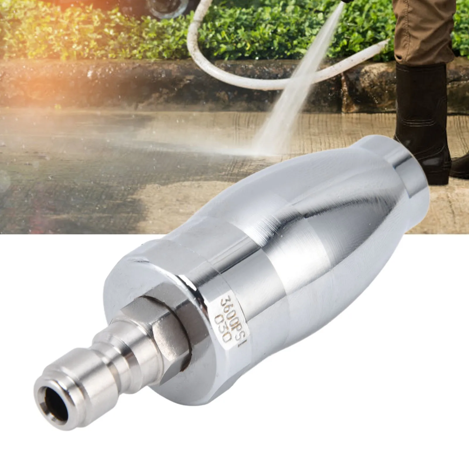 High Pressure Washer 3600PSI Rotating Turbo Nozzle with 1/4in Quick Connect Plug Stainless Steel Rotating Nozzle