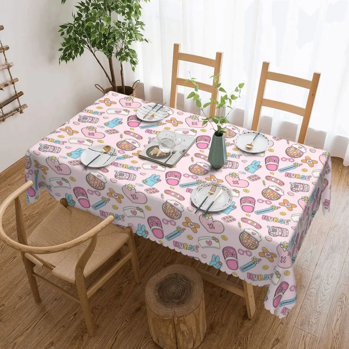 Nurse Medical Theme Custom Rectangular Tablecloth Waterproof Table Cover for Dining Events Table Cloth