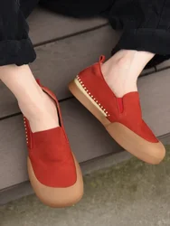 Artmu Original Sewn Loafers Shoes For Women Slip On Flat Heels Red Shoes Soft Soles Luxury Deep Mouth 2025 Flats Shoes Ladies