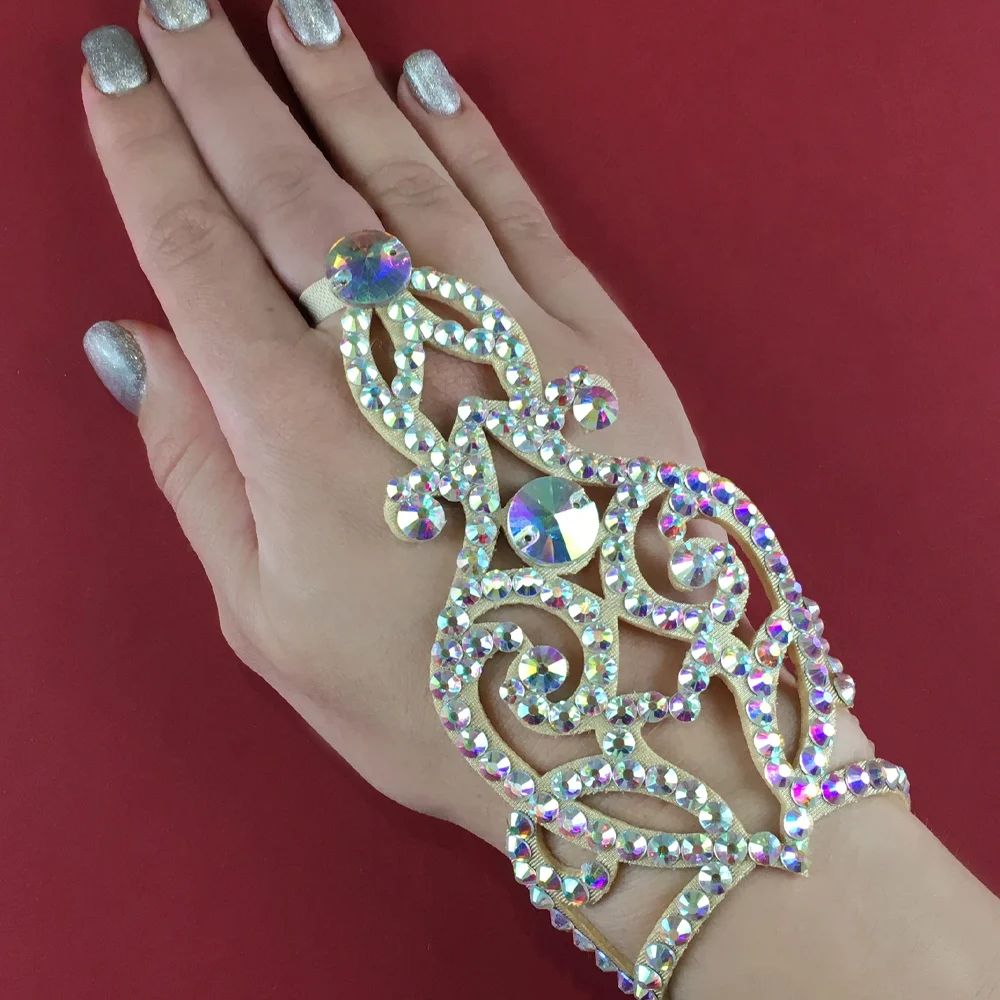 Elegant Colorful Hollow Finger Bracelet Bangle Belly Dance Jewelry Fashion Women Round Crystal Bracelet Chain Wrist Decoration