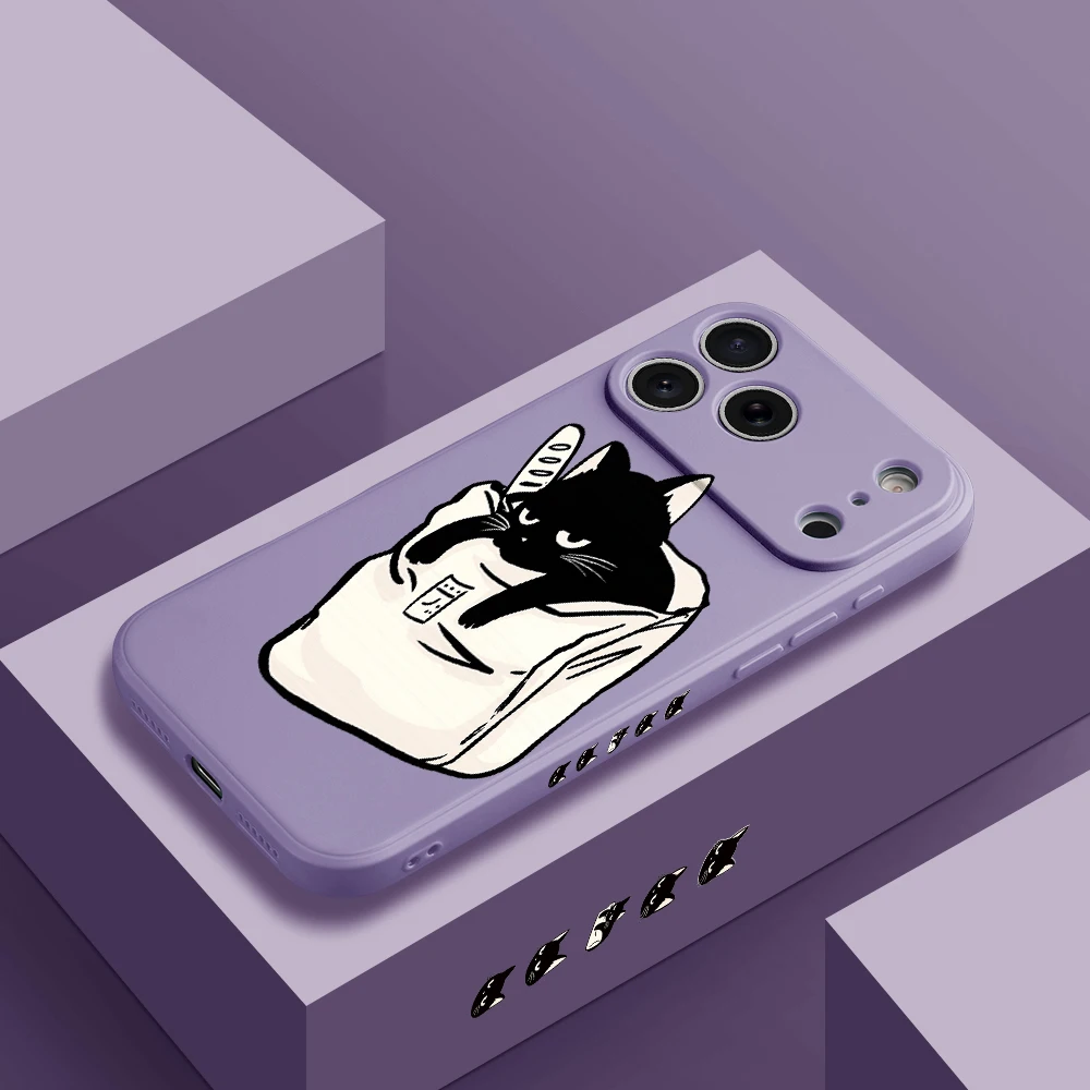 أسود القط السوشي نمط غطاء من البولي يوريثان كوكه آيفون 17 برو ماكس 17 الهواء 16 15 14 13 12 11 برو ماكس XS Max7 8 Plus 16e 16 Plus