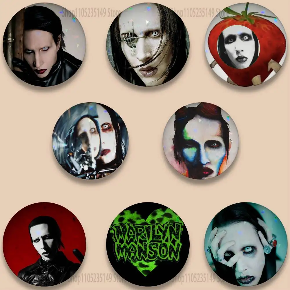 

M-Marilyn Manson 58mm Round Cartoon Brooches Badge for Backpack Accessories Hat Decoration HD Print Handmade Gifts