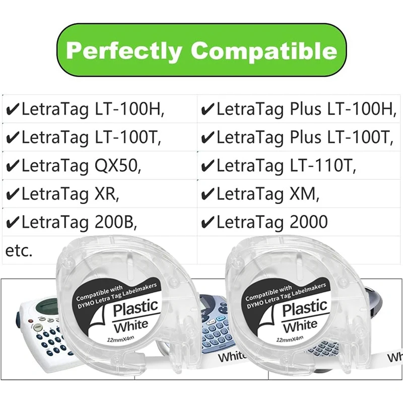1pK Compatible Dymo LetraTag Refills Plastic Label Tape work With Dymo LetraTag Label Maker LT-100H LT-100T QX50