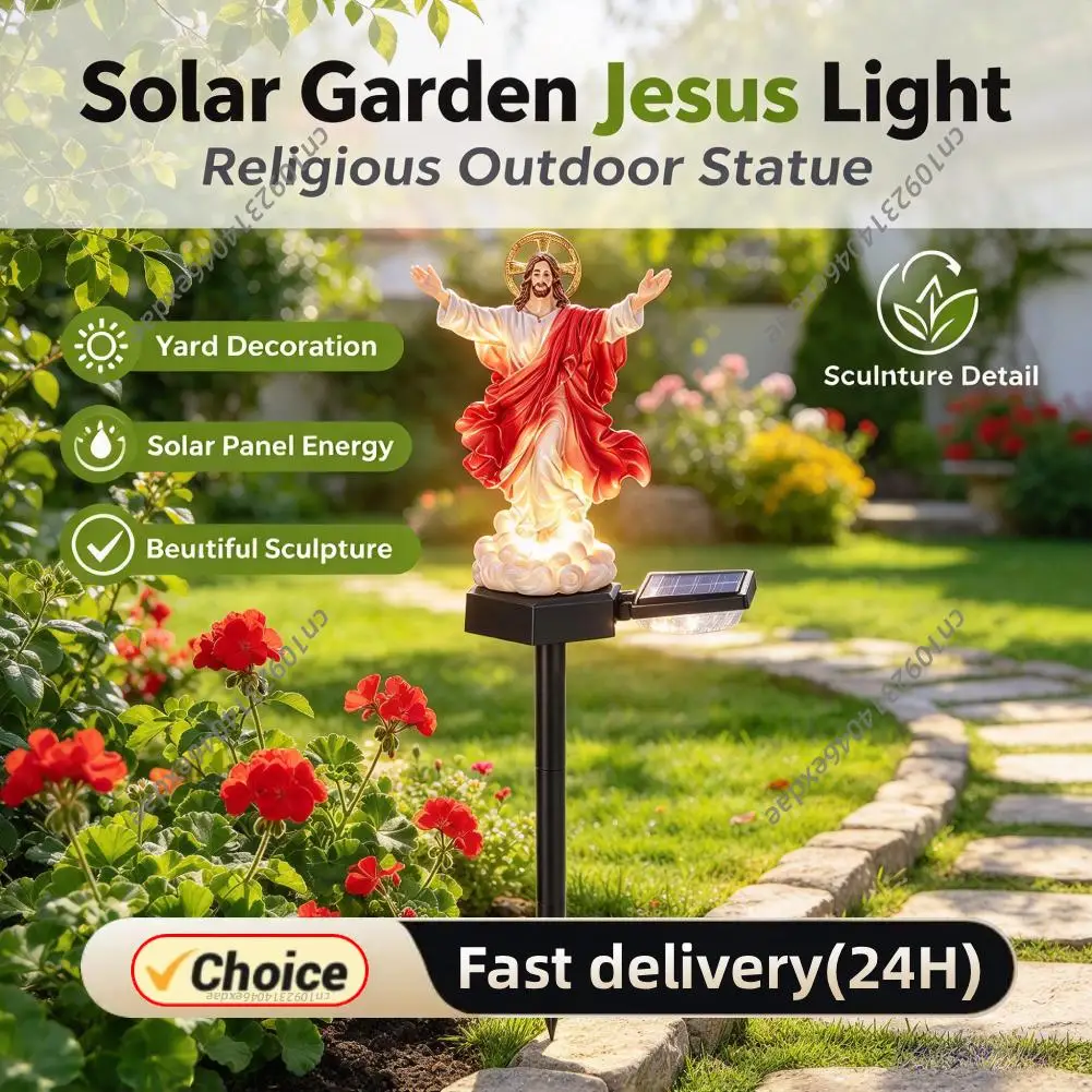 Solar-Powered Jesus Garden Statue with Glowing Night Lamp & Versatile Blessed Father Figure Secure Design for Christian Pray