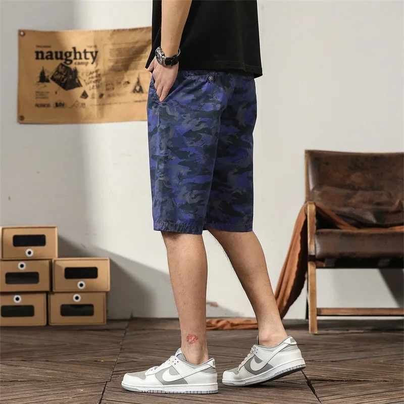 Men's Summer Casual Shorts Camo Cargo Shorts Youth Fashion Leisure Slim Fit Pure Cotton Breathable Printing Capris Big Pants