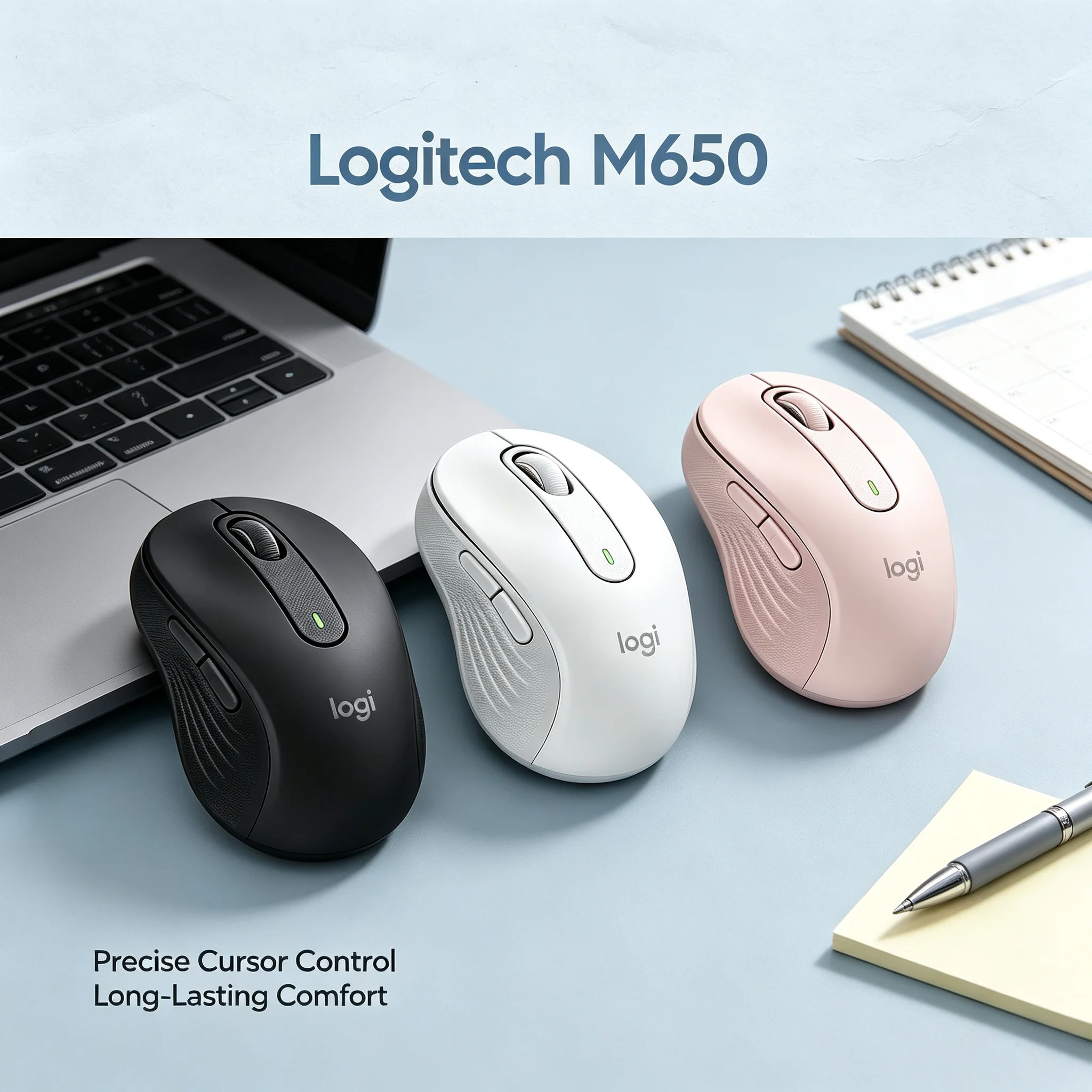 Logitech M650 SilentTouch Ergonomic Wireless Mouse Dual Connectivity Multi-Device Switching Quiet Click Mouse For Desktop PC Mac
