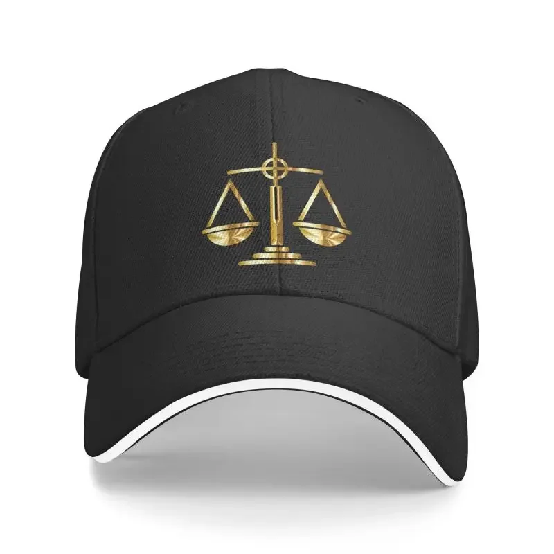 Fashion Gold Scales Of Justice Law Logo Baseball Cap for Women Men Breathable Lawyer Legal Party Dad Hat Outdoor