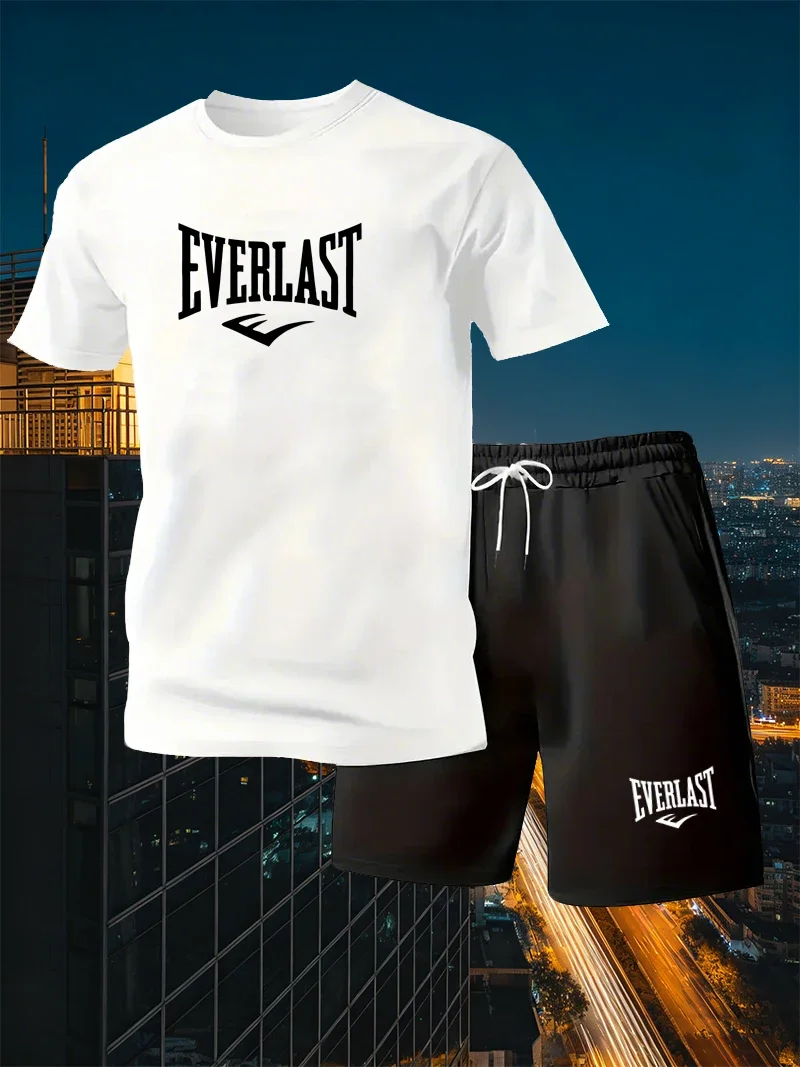 

Men's Summer Casual Set, Short Sleeved T-shirt+printed Shorts Two-piece Set, Casual/fitness/home Two-piece Set