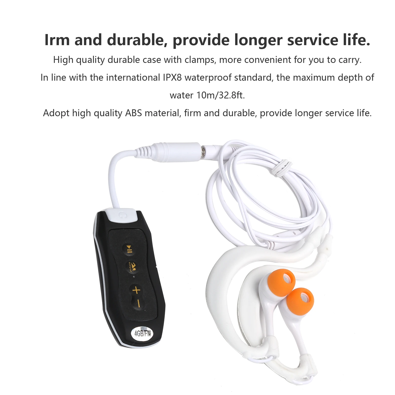 4GB IPX8 Waterproof FM Music Player Portable Diving Sports MP3 with Earphone and Clip Waterproof Music Player 4GB Waterproof MP3