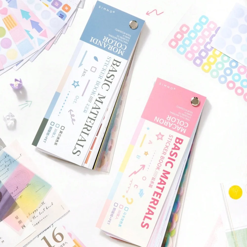 Basic Color Card Sticker Book Morandi Macaron Dots Stars Numbers Letters PET Stickers for Scrapbooking Journal DIY Craft F7968