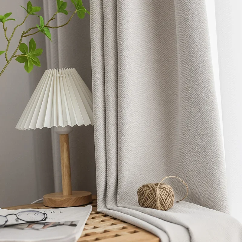 

Textured Corrugated Cotton Linen Curtains Shading Fabric Living Room Bedroom Study Cream Colored Bay Windows Minimalist Design